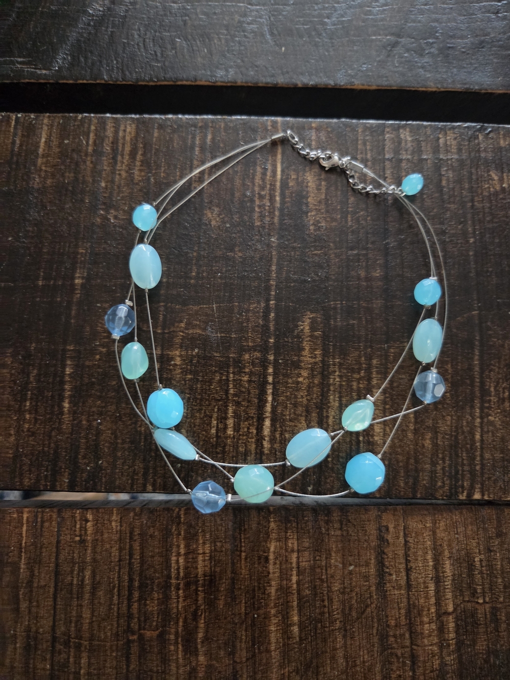 Delicate Blue Multi-Strand Blue Bead Choker Necklace